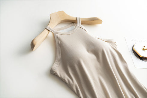 Slim Halter Neck Off-Shoulder Camisole Tops for Women - Stylish Solid Tank Tees with Chest Pad for Comfortable Summer Wear